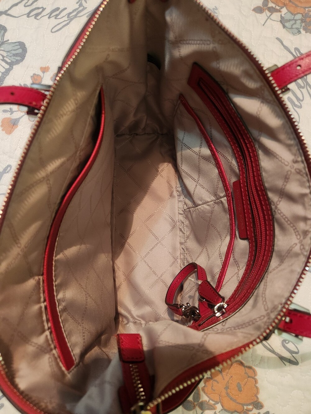 Michael Kors Bright Red Saffiano Leather Tote - Picture 7 of 8